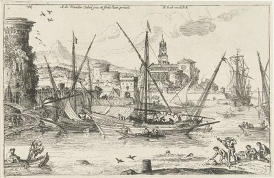 ポート 南側のハーバー ビュー 風景、シリーズ 2 (シリーズ タイトル) 作： Adriaen van der Kabel