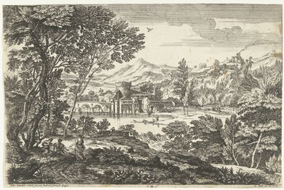 木の下に3人いる風景 風景、シリーズ 5 (シリーズ タイトル) 作： Adriaen van der Kabel