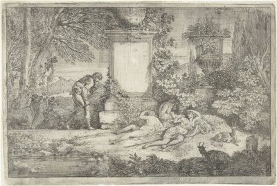 眠っている羊飼い 風景、シリーズ 1 (シリーズ タイトル) 作： Adriaen van der Kabel