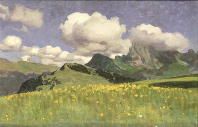 マリーゴールドの野原、下アルプス、1902 作： Adrian Scott Stokes