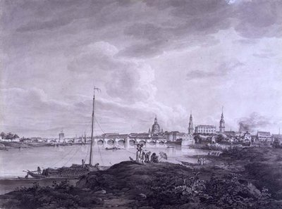 ドレスデンの眺め」 1788年頃 紙に黒鉛の上に水墨画 作： Adrian Zingg