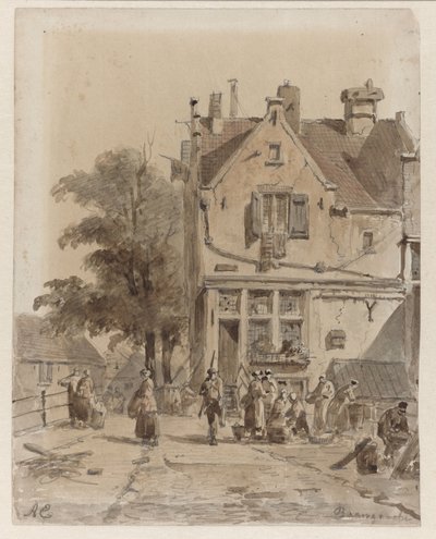 アムステルダムのバーングラハトに架かる橋の眺め、屋台 Baangracht (オブジェクトのタイトル) 作： Adrianus Eversen
