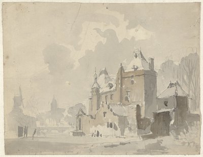街の近くにある架空の (?) 城の眺め 作： Adrianus Eversen