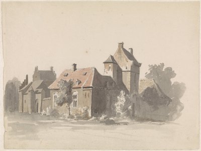 町門(?)のある民家群の風景 作： Adrianus Eversen