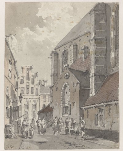 St. Joriskerk の右側にある Amersfoort の景色 作： Adrianus Eversen