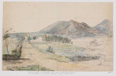 火山 Gedé と Pangrango、Cianjur-Cipanas 道路、Cipanas、プリアンガン、西ジャワの総督の田舎の邸宅の眺め 作： Adrianus Johannes Bik