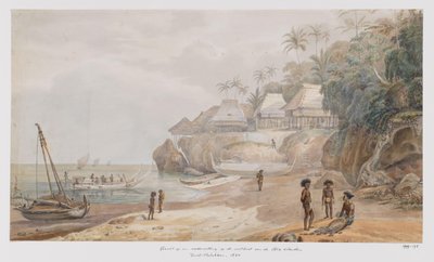 モルッカ諸島南東部、アルー諸島、ワーカイの東海岸からの入植地の眺め 作： Adrianus Johannes Bik
