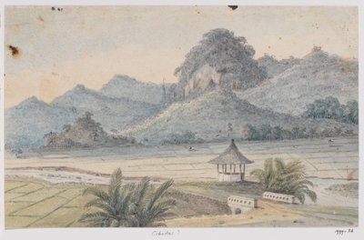 橋とパビリオン、ウェストジャワのシボダスの風景 作： Adrianus Johannes Bik
