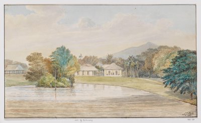 家と池のある風景、西ジャワ 作： Adrianus Johannes Bik