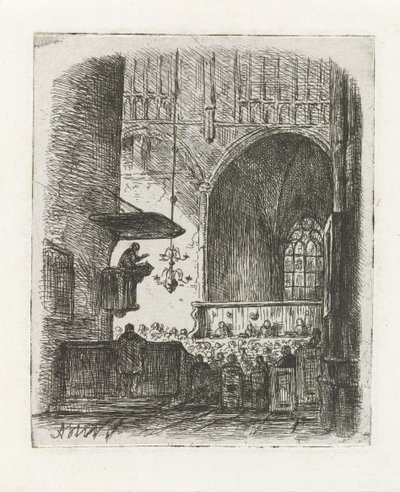 教会サービスのある教会内部 作： Adrianus Wilhelmus Nieuwenhuyzen