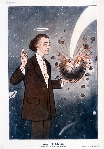 アベル・ガンス（1889-1981）、爆発的な人気を誇った映画監督。1930年12月1日、「ファンタジオ」にて。Barrèreによるドローイング。 作： Adrien Barrere