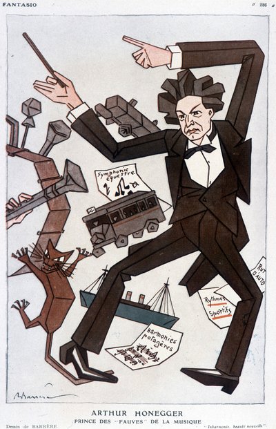 スイスの作曲家、アルトゥール・オネゲルの漫画（1892-1955年） - バレールの漫画（1930年1月1日付「ファンタジオ」掲載 作： Adrien Barrere