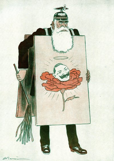 ギリシャ首相ステファノス・スクーロウディス（1836-1928）の漫画 アドリアン・バレール（1874-1931）が『Fantasio』誌に描いたもの（1916年10月1日号 作： Adrien Barrere