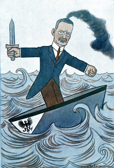 ヴィルヘルム・クーノ（1876-1933）による漫画。海洋問題を担当するドイツの政治家。アドリアン・バレール（1877-1931）による『Fantasio』からのデッサン。 作： Adrien Barrere