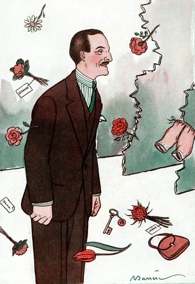 フランスのコメディアン、ヴィクトル・ブーシェ（1877-1942）を描いた漫画 - 『Fantasio』よりアドリアン・バール（1877-1931）のデッサン。 作： Adrien Barrere