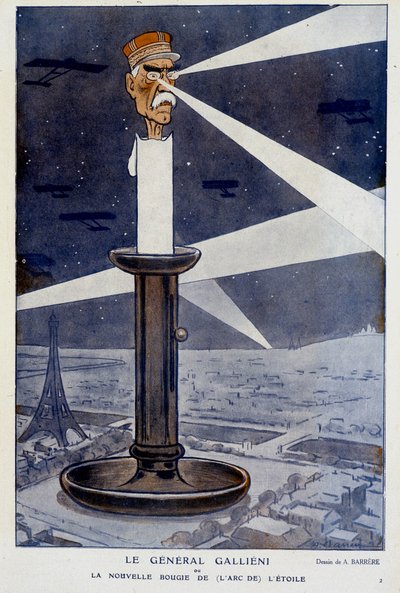 ガリーニ将軍か、星の新しいろうそく（の弓から）か。In Fantasio 01/12/1915.A.Barrèreによるドローイング。 作： Adrien Barrere