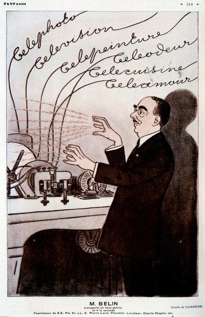 1931年12月1日の "Fantasio "に掲載されたBarrèreによる、ベランと彼のベログラファーについてのユーモラスなイメージ。 作： Adrien Barrere