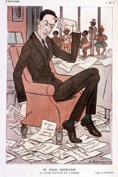 ポール・モランのユーモラスな肖像 - Barrèreによる「Fantasio」（1928年9月15日付）にて 作： Adrien Barrere