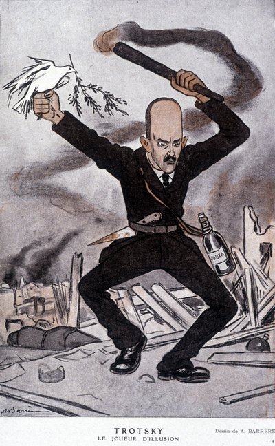 レオン・トロツキー（Trotsky）（1879-1940）、イリュージョン・プレイヤー - Barrèreによる漫画、1918年3月15日の「Fantasio」に掲載。 作： Adrien Barrere