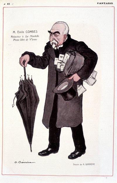 フランスの政治家（1835-1921）Emile Combesの肖像、La Nouvelle Presse libre de Vienneのリアクター - イラスト：Adrien Barrere（1877-1931） In Fantasio 01/03/1907 作： Adrien Barrere
