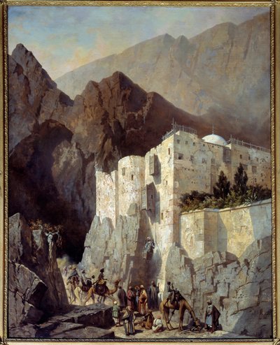 シナイ山の聖カタリナ修道院の眺め 絵画：アドリアン・ドーザッツ（1804-1868） 1845年 Sun.1,3×1,04メートル 作： Adrien Dauzats