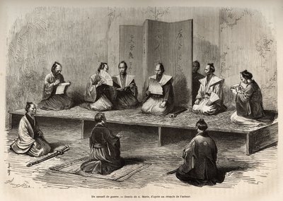 明治維新（1868年）の直前、大名の反乱に立ち向かうために太公望たちを集めた江戸の軍議（A.Marie