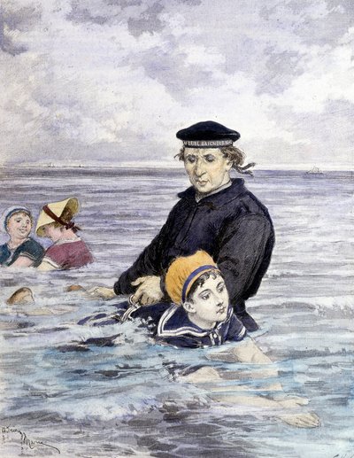 水泳の授業 - Adrien Marie (1848 - 1891) のドローイング、19世紀後半 作： Adrien Emmanuel Marie