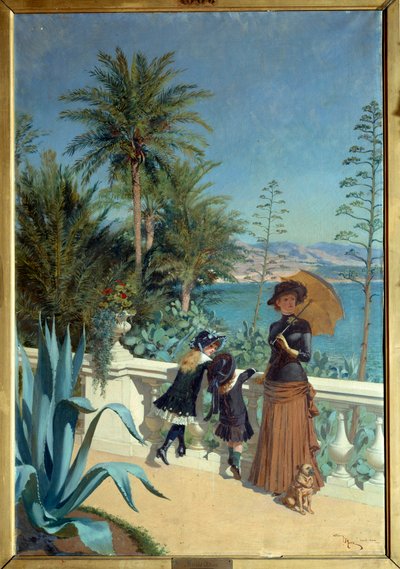 モンテカルロのテラス。アドリアン・マリー（1848-1891）の絵画 作： Adrien Emmanuel Marie