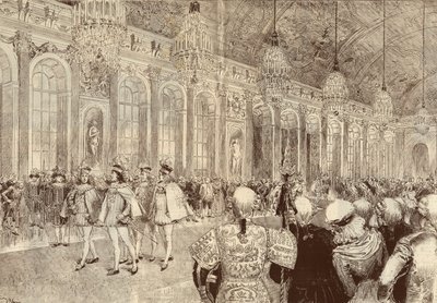 1789年の聖霊降臨祭の日にヴェルサイユ城の氷の回廊で行われた聖霊（ホーリー・スピリット）騎士団の行列。1889年にアドリアン・マリーが描いたもの。 作： Adrien Emmanuel Marie