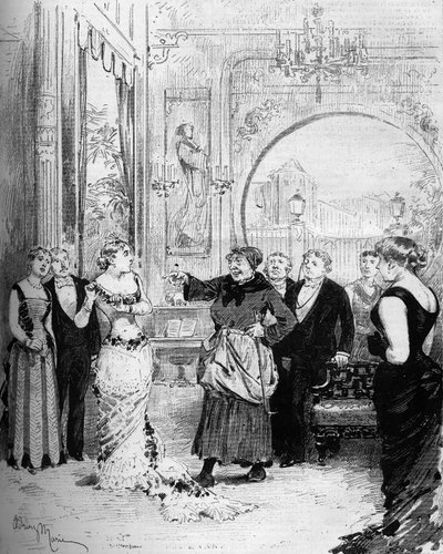 演劇的表現。エミール・ゾラ（1840-1902）の後にウィリアム・バスナッハ（1832-1907）が描いた "ナナ "とルイーズ・マッサン（1847-1901）（ナナ）とメレ・オノリーヌ（ポマーレ）。パリ、アンビグ劇場 作： Adrien Emmanuel Marie