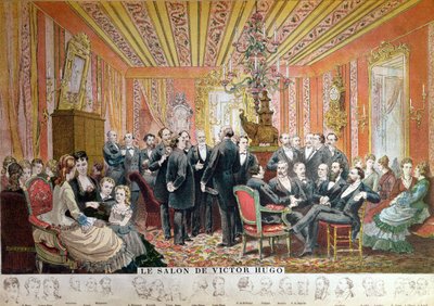 Victor Hugo&39;s Salon、21 rue de Clichy、パリ、1875年12月（カラー彫刻） 作： Adrien Emmanuel Marie