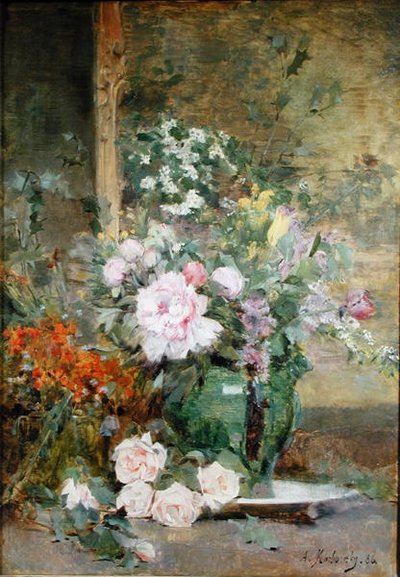 花のある静物画 作： Adrien Karbowsky