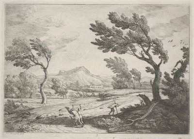 強風の中の旅行者のいる風景、1753年頃（エッチング） 作： Adrien Manglard