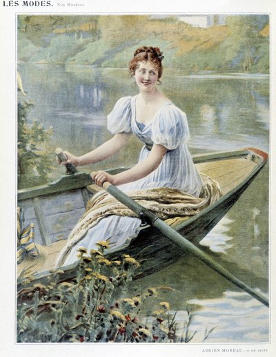 セーヌ川でボートを作る女性（アドリアン・モロー作、1900年頃 作： Adrien Moreau