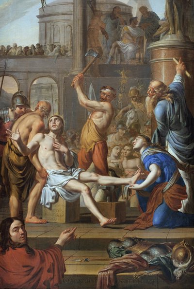 聖アドリアン（306年没）の殉教。アドリアン・サックスペイ（1629-1688）による絵画、油彩・キャンバス 作： Adrien Sacquespee