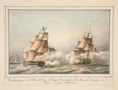 1812 年 8 月 23 日にアメリカ合衆国大統領フリゲート艦によって支援された戦闘 作： Adrien Victor Auger