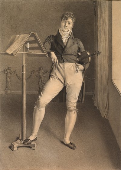 ヴァイオリン奏者ジャン・ヴィダルの肖像 (1789-1867) 作： Adrien Victor Auger