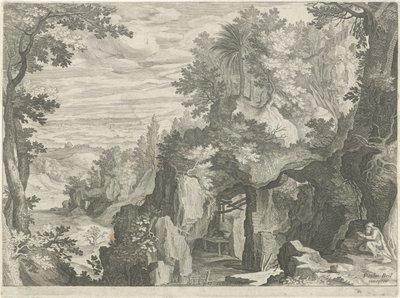 仙人のいる山の風景 作： Egidius  Sadeler (II)