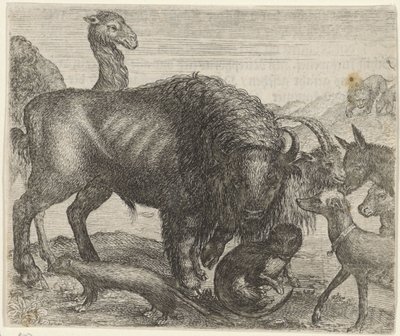 バイソンと他の動物の寓話 作： Egidius  Sadeler (II)