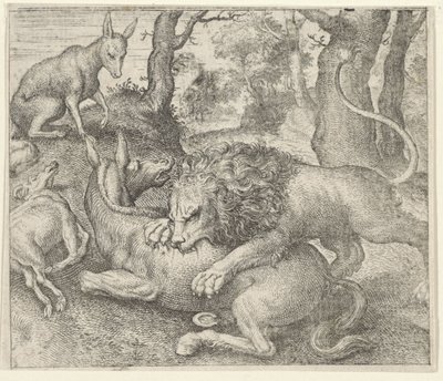 ライオンとキツネの寓話 作： Egidius  Sadeler (II)