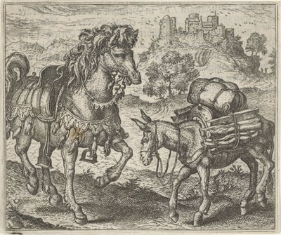 不機嫌なロバと軍馬の寓話 作： Egidius  Sadeler (II)