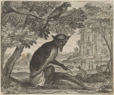 オウムとサルの寓話 作： Egidius  Sadeler (II)