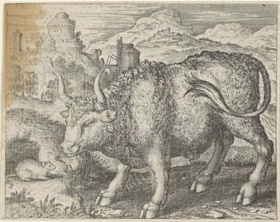 雄牛とネズミの寓話 作： Egidius  Sadeler (II)