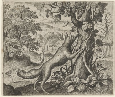 狐と葡萄の寓話 作： Egidius  Sadeler (II)