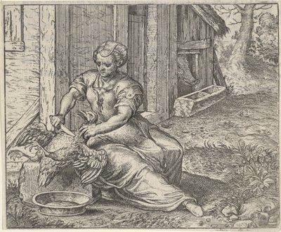 女と鶏の寓話 作： Egidius  Sadeler (II)