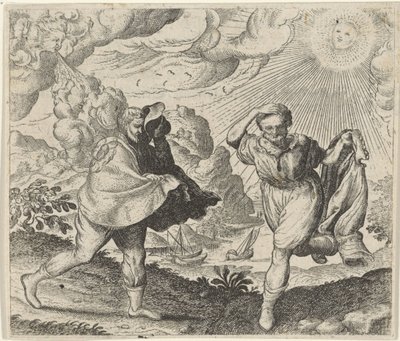 風と太陽とウォーカーの寓話 作： Egidius  Sadeler (II)