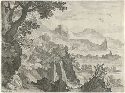 エジプトへの飛行中の静けさのある風景 作： Egidius  Sadeler (II)