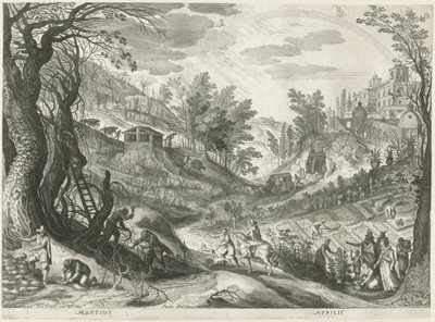 3月と4月 六つのイタリア風景における十二ヶ月 (シリーズタイトル) 作： Egidius  Sadeler (II)