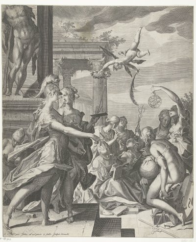ミネルバは絵画を科学の中でその場所に連れて行きます 作： Egidius  Sadeler (II)