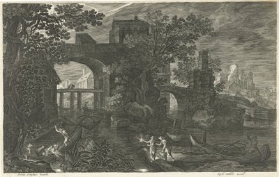 川の漁師との夜景 ボヘミアの八つの風景（連載タイトル） 作： Egidius  Sadeler (II)